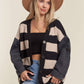 DENIM SLEEVE STRIPE SWEATER CARDIGAN